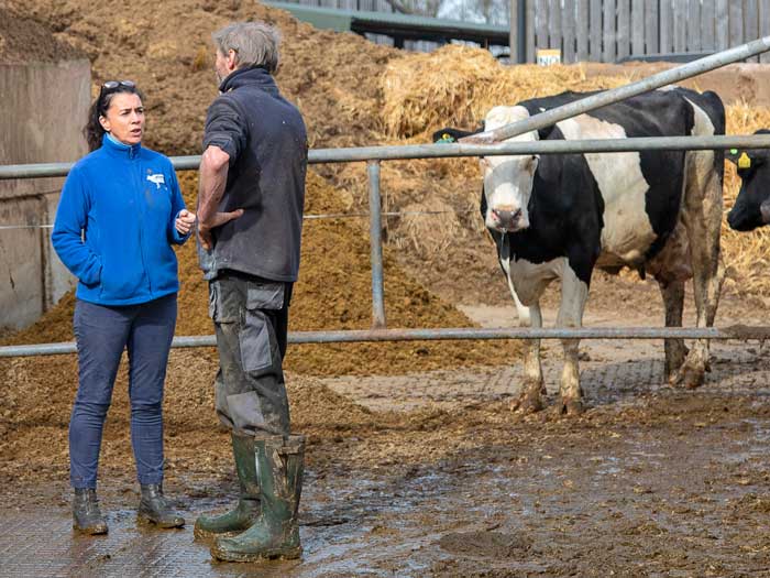 Karen Halton instructing staff on her dairy farm. Picture: Ruth Downing.